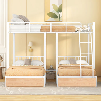 Triple Bunk Bed With Drawers And Guardrails