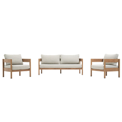 Outdoor Sofa Set Of 3 With Weather Resistant Cushions (Coffee Table Not Included) - Oak
