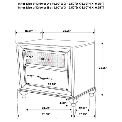 Barzini - 2 Drawer Nightstand Storage - White