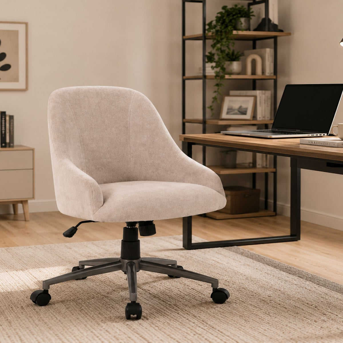 Ergonomic Office Enveloping Bucket Back Swivel Computer Chair - Beige