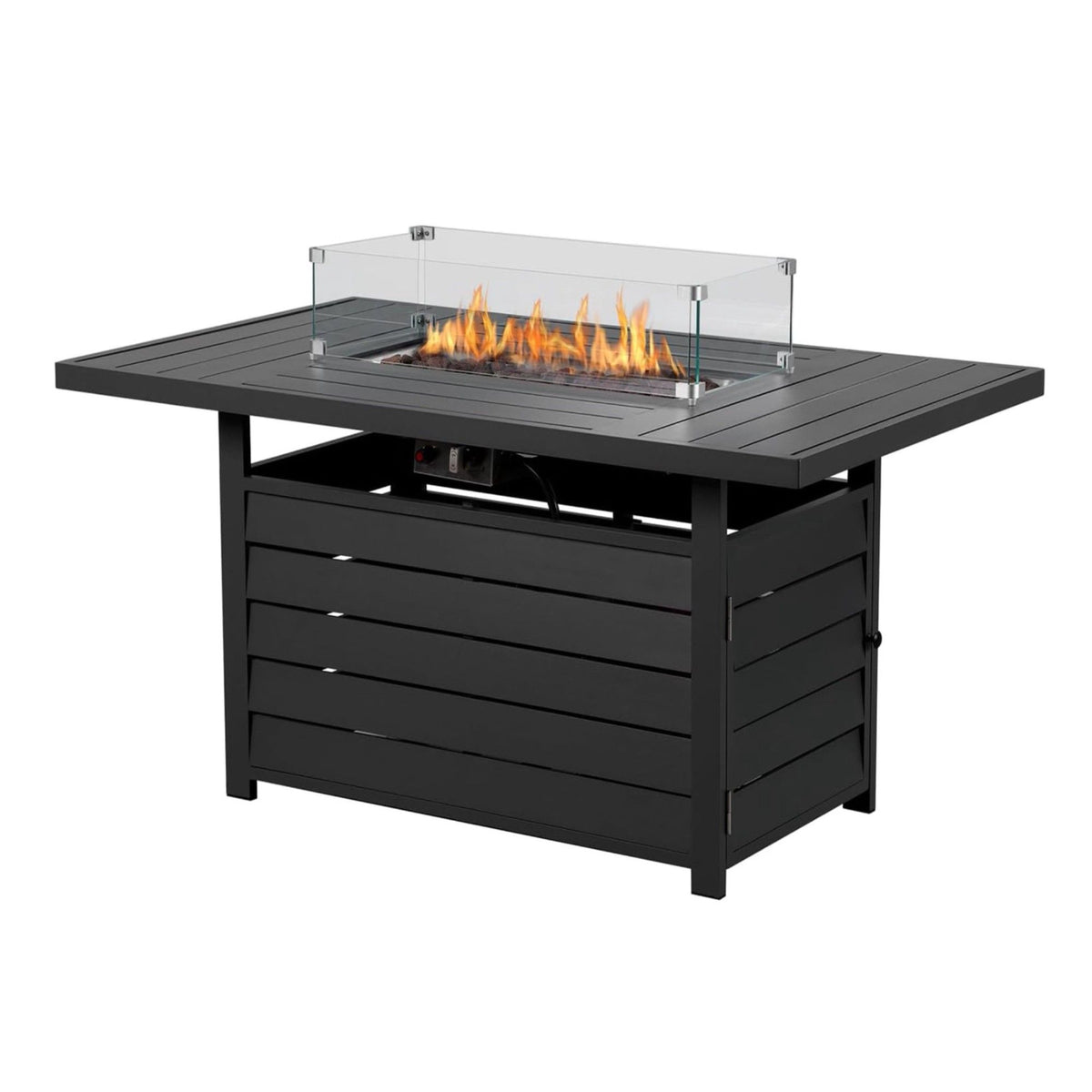 Rectangular Propane Fire Pit Table With Burner, Lava Rock, Waterproof Cover