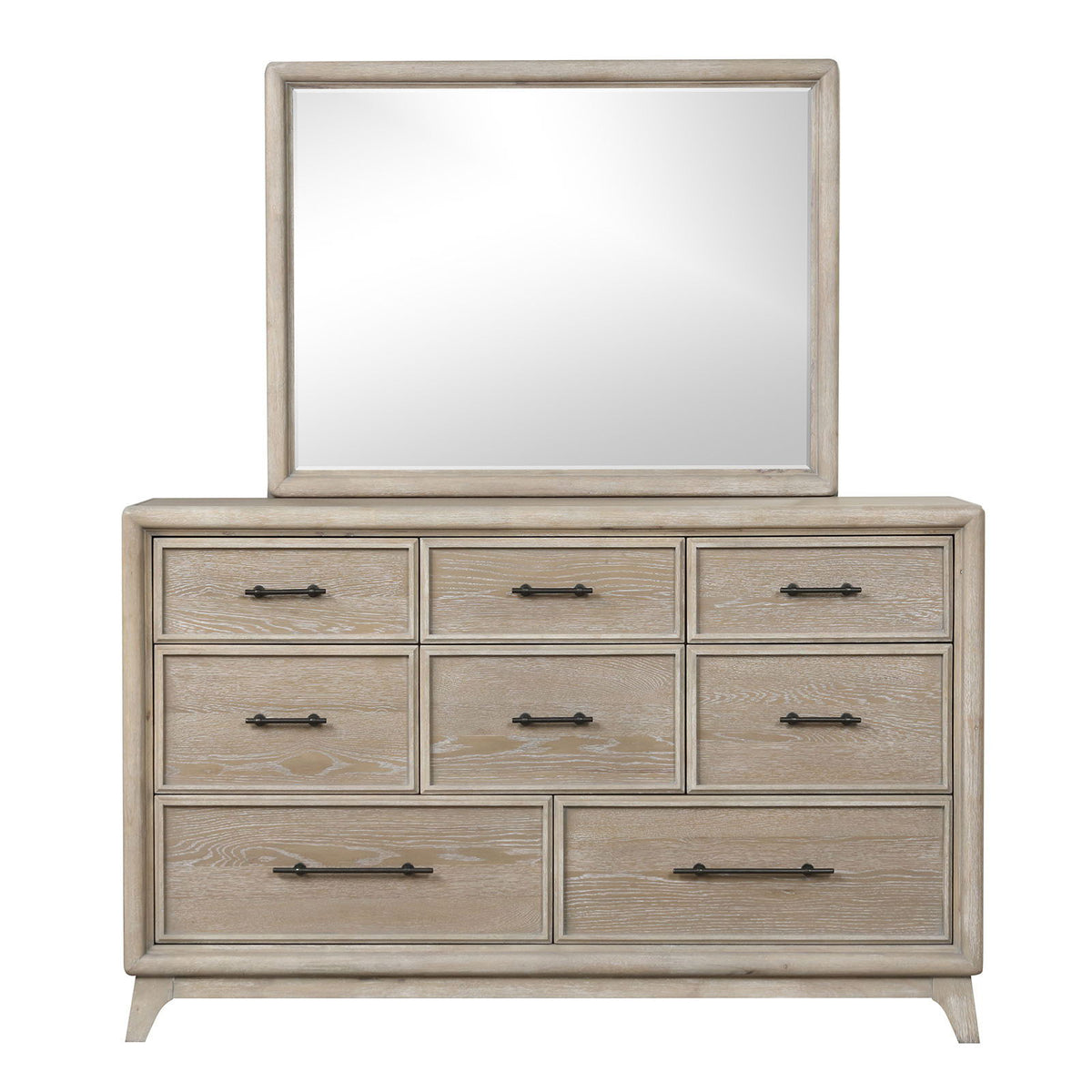 8 Drawers Dresser With Mirror, Bedroom Furniture - Oak