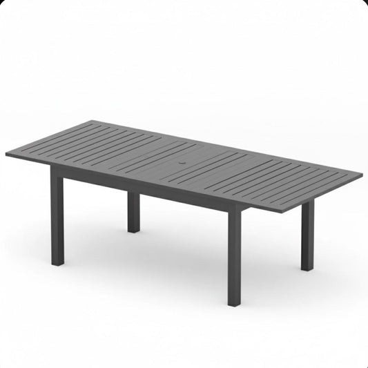 Extendable Outdoor Dining Table, All Weather, Slatted Top, Rust Proof - Gray