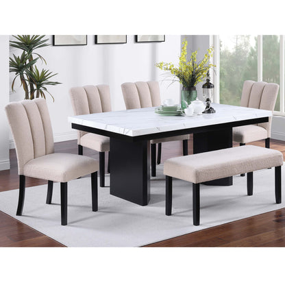 2 Tone Dining Table Set With Upholstered Side Chairs
