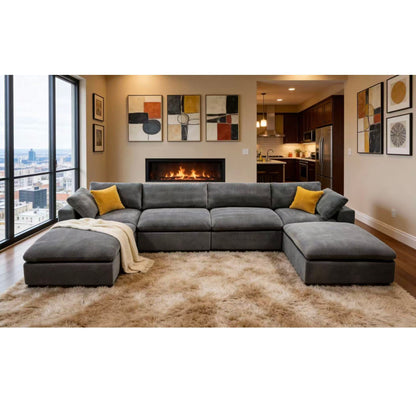 Upholstery Full Compressed Modular Sectional With Toss Pillows - Light Gray