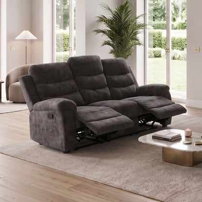 3 Seater Manual Recliner Sofa With 150° Recline, 2 Adjustable Side Seats, Extended Footrest, Oversized Seating For Living Room - Dark Gray