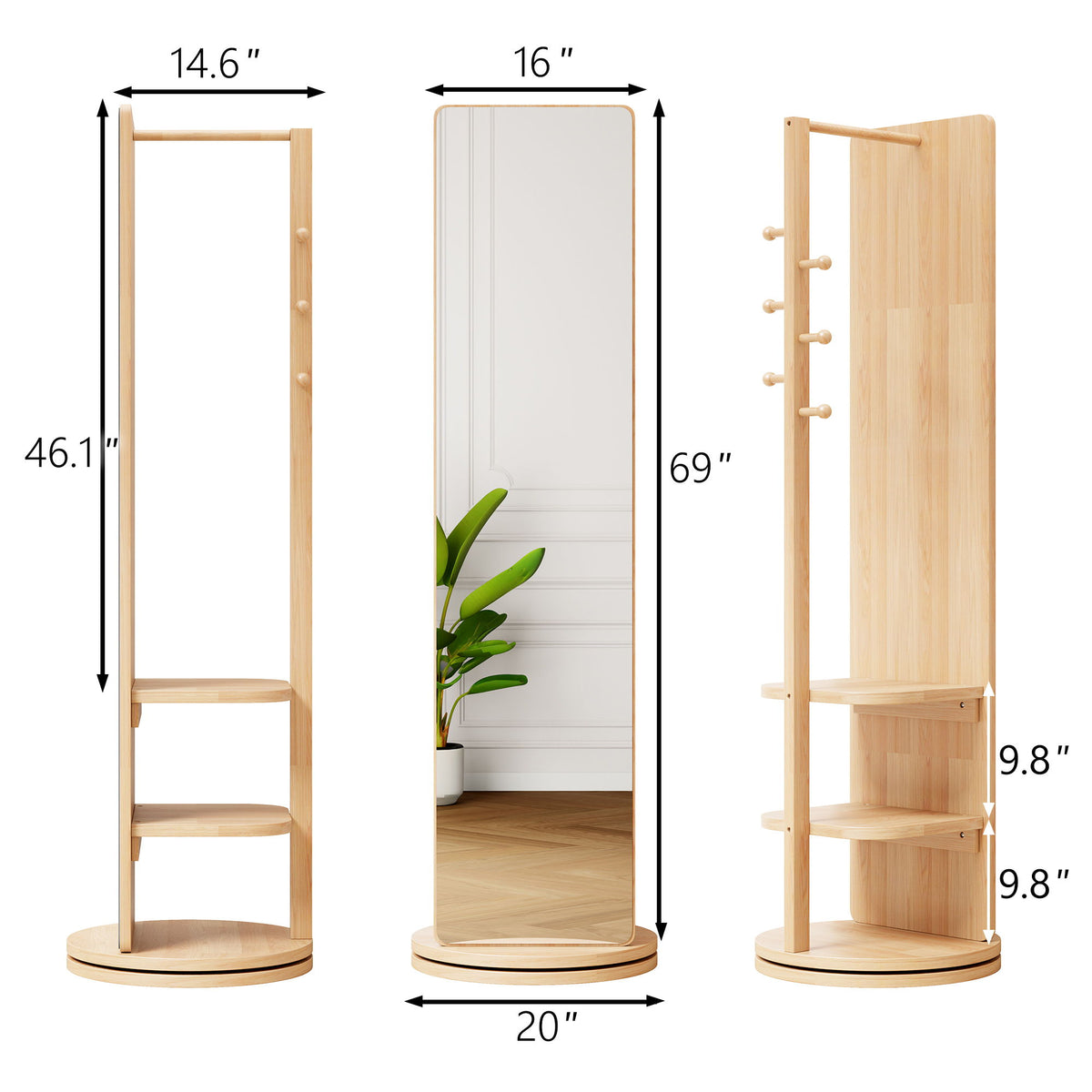 3 In 1 Multifunctional Full Length Clothing Mirror