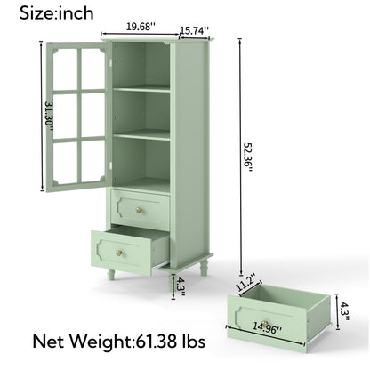 Buffet Cabinet With Doors And Double Drawer, Storage Sideboard Cupboard For Dining Room - Mint Green