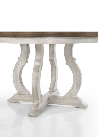 Havanna - 5 Piece Wide Round Dining Table With Off White Chairs (Set of 5) - Vintage Walnut