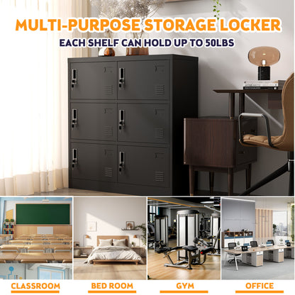 6 Door Employee Storage Locker, Lockers For Office, Gym, School, And Home With Card Slot - Black