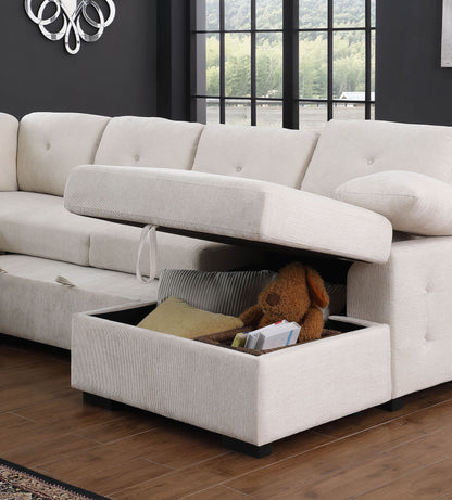 Nyhan - Upholstered Corner Sectional With Pull Out Loveseat And Storaged Chaise - Beige