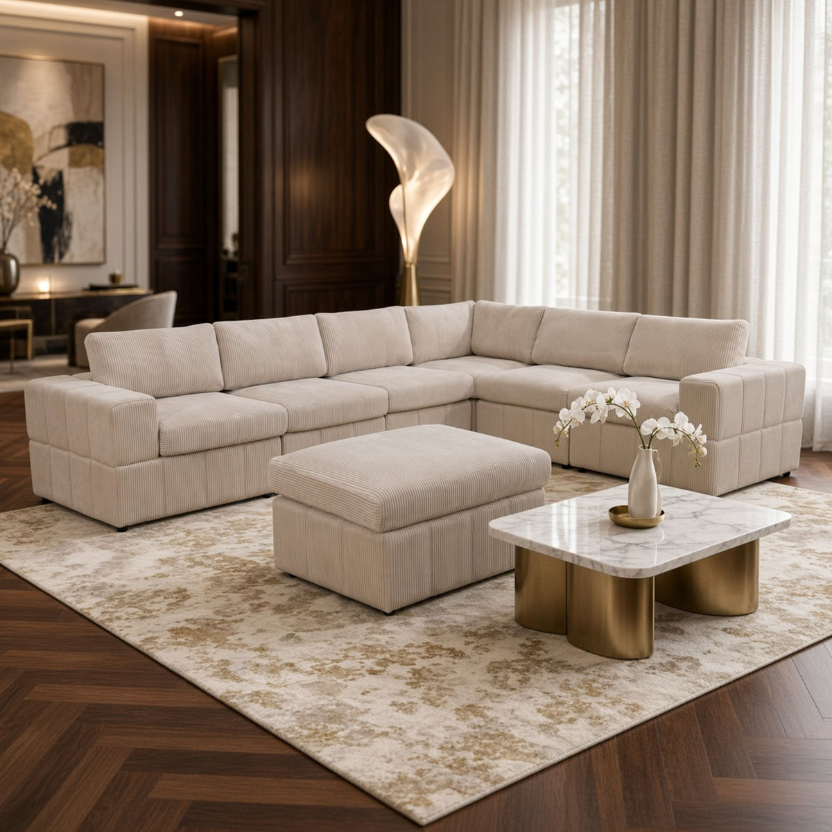 Oversized Modular Sectional Sofa, Reversible With Ottoman