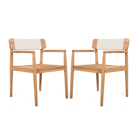 Creative Braided Acacia Wood Outdoor Dining Table And Chairs With Armrests (Set of 2) - Teak / White