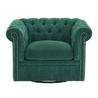 Chesterfield Swivel Club Chair With 360 Degree Rotation - Dark Green