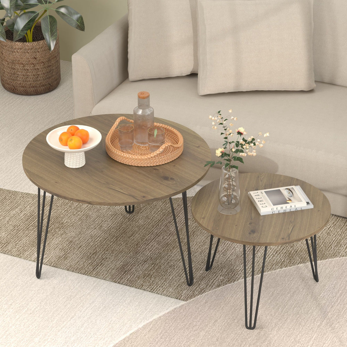 Round Nesting Coffee Table For Living Room (Set of 2)