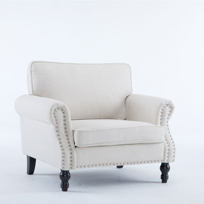 Rolled Arm Sofa With Nailhead Trim, 1 Seater Upholstered Couch With Wooden Legs