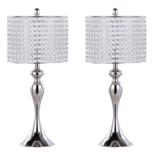 Ashland - Contemporary Table Lamp Round Clear Crystal Beads (Set of 2) - Nickel