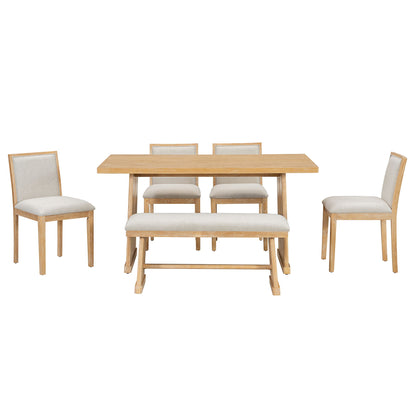 Dining Set With Rectangular Table, 4 Upholstered Chairs & 1 Padded Bench
