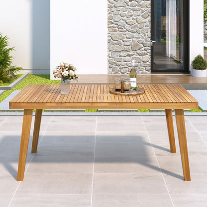 Outdoor Dining Table With Slatted Top, Ideal For Patio