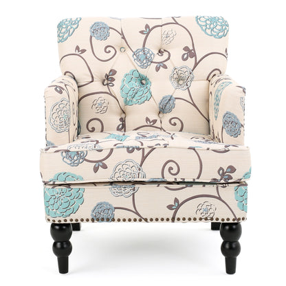 Vitality - Club Chair With Button Tufted Diamond Stitching And Turned Legs - Blue / White