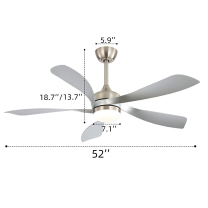 52" Ceiling Fan With Light Featuring 5 Blades Dimmable LED And Memory Function - Nickel