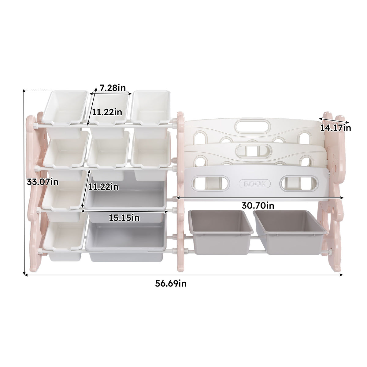 Kids Toy Storage Organizer With 2 Tier Bookshelf, Toy Storage With 12 Bins