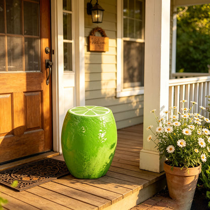 Novelty Lime Stool, Fruit Shaped Plant Stand & End Table, Accent Furniture For Home Garden Decoration - Green