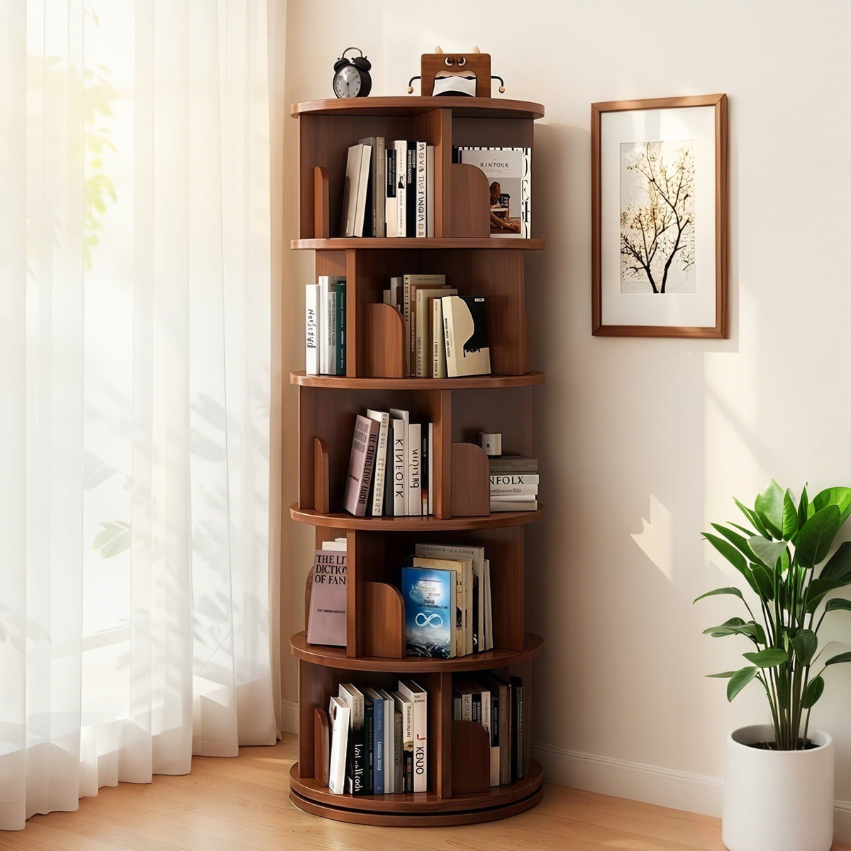 5 Tier Rotating Bookshelf, Spinning Design