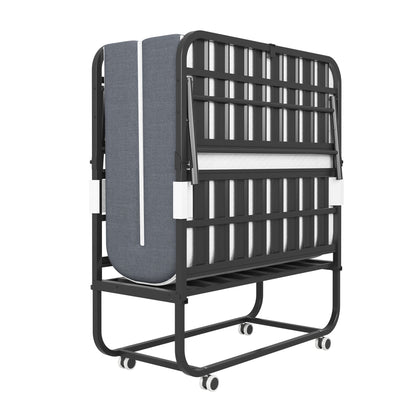 Twin Folding Bed With Memory Foam Mattress Portable Rollaway Bed Sturdy Metal Frame - Brushed Nickel